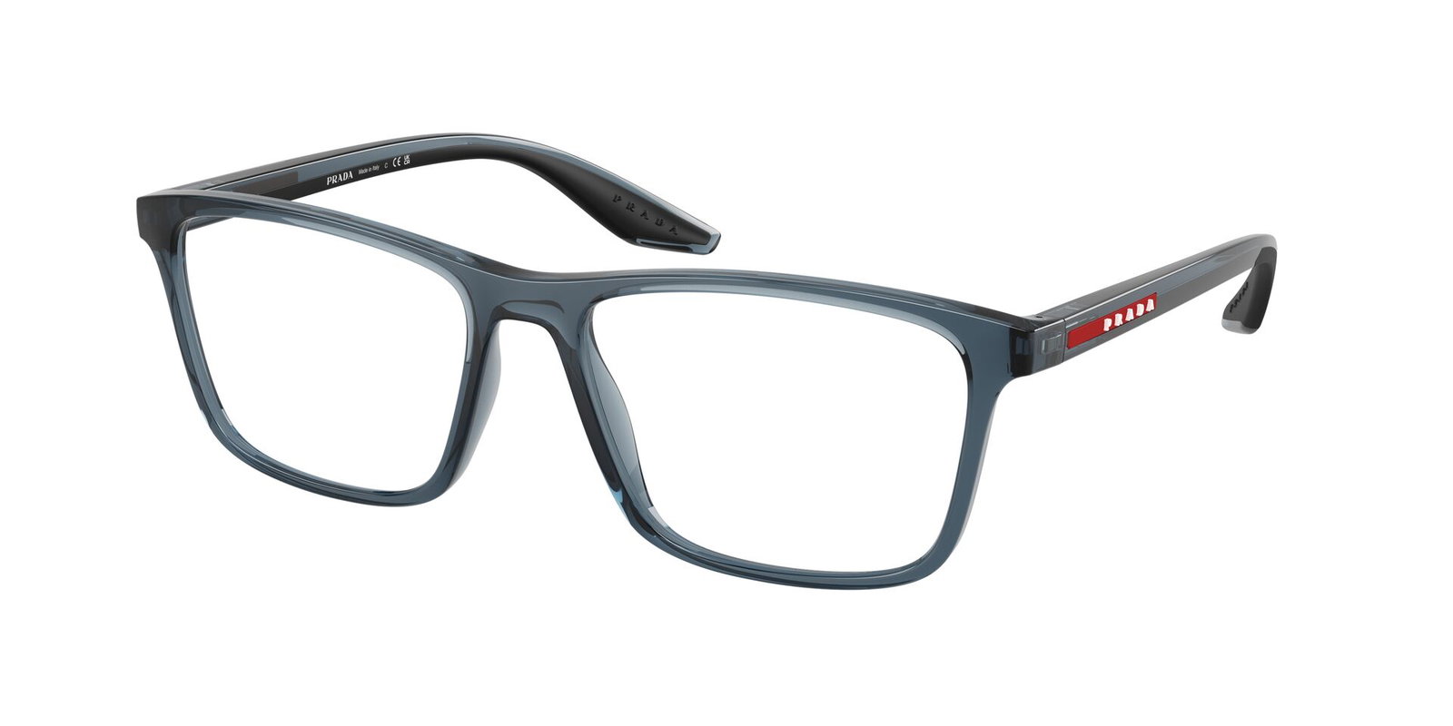 Das Bild zeigt die Prada Linea Rossa Fassung PS01QV  CZH1O1 leicht seitlich.